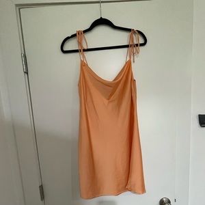 Orange silk slip dress with tie straps